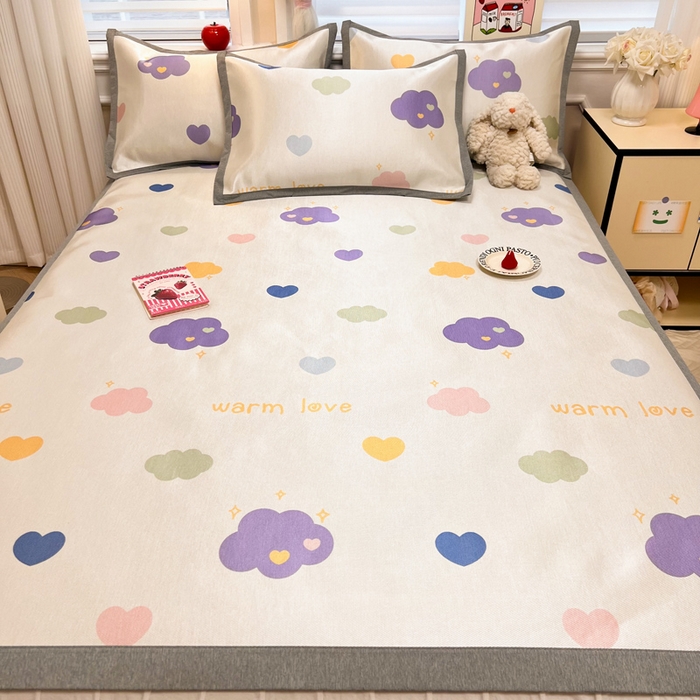 91家纺网 家纺一手货源 找家纺 懒猫家纺 2026新款600D数码印花冰丝凉席系列 小云朵