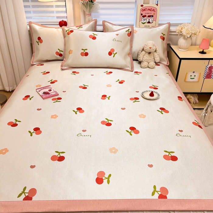 91家纺网 家纺一手货源 找家纺 懒猫家纺 2026新款600D数码印花冰丝凉席系列 小樱桃