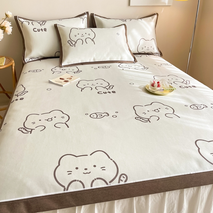 91家纺网 家纺一手货源 找家纺 懒猫家纺 2026新款600D数码印花冰丝凉席系列 小猫爱鱼