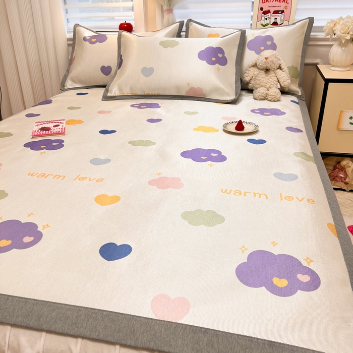 91家纺网 家纺一手货源 找家纺 懒猫家纺 2026新款600D数码印花冰丝凉席系列 小云朵