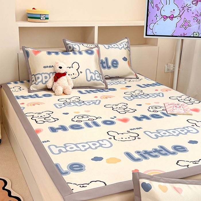 91家纺网 家纺一手货源 找家纺 懒猫家纺 2026新款600D数码印花冰丝凉席系列 舞动小狗