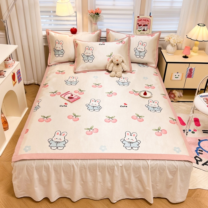 懒猫家纺 2026新款600D数码印花冰丝凉席系列 兔小桃