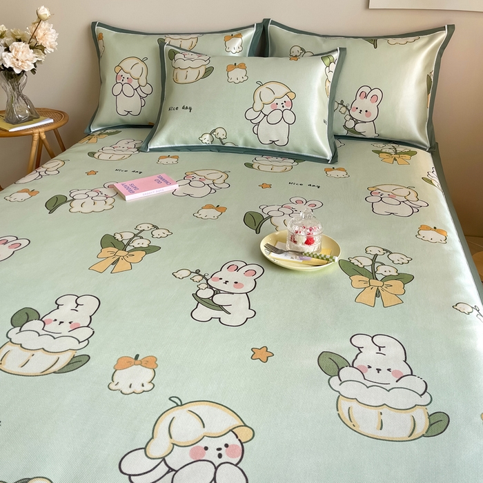 91家纺网 家纺一手货源 找家纺 懒猫家纺 2026新款600D数码印花冰丝凉席系列 铃兰精灵