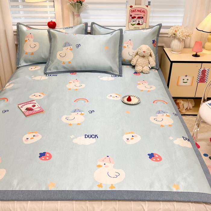 91家纺网 家纺一手货源 找家纺 懒猫家纺 2026新款600D数码印花冰丝凉席系列 幸运鸭