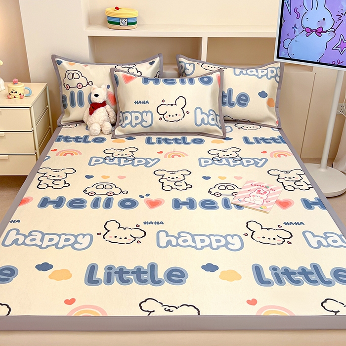 91家纺网 家纺一手货源 找家纺 懒猫家纺 2026新款600D数码印花冰丝凉席系列 舞动小狗