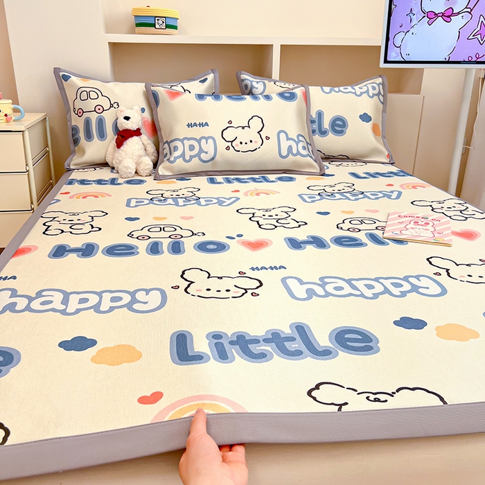 91家纺网 家纺一手货源 找家纺 懒猫家纺 2026新款600D数码印花冰丝凉席系列 舞动小狗