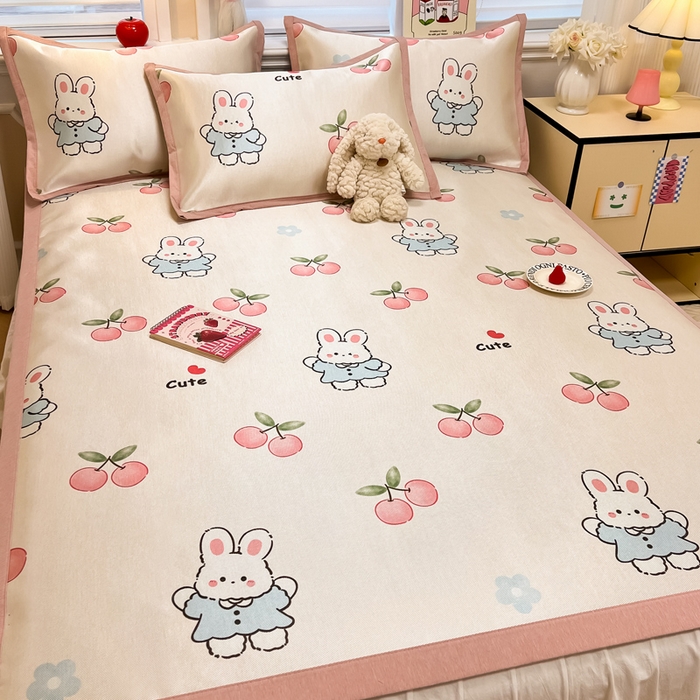 91家纺网 家纺一手货源 找家纺 懒猫家纺 2026新款600D数码印花冰丝凉席系列 兔小桃