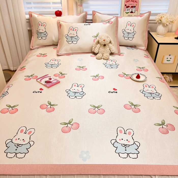 91家纺网 家纺一手货源 找家纺 懒猫家纺 2026新款600D数码印花冰丝凉席系列 兔小桃