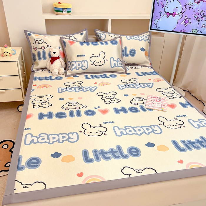 91家纺网 家纺一手货源 找家纺 懒猫家纺 2026新款600D数码印花冰丝凉席系列 舞动小狗