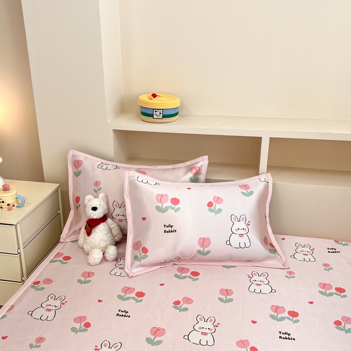 91家纺网 家纺一手货源 找家纺 懒猫家纺 2026新款600D数码印花冰丝凉席系列 郁金香小兔