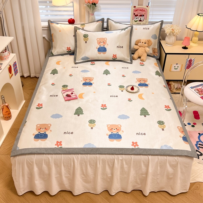 懒猫家纺 2026新款600D数码印花冰丝凉席系列 森林小熊