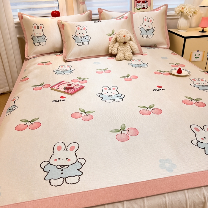 91家纺网 家纺一手货源 找家纺 懒猫家纺 2026新款600D数码印花冰丝凉席系列 兔小桃