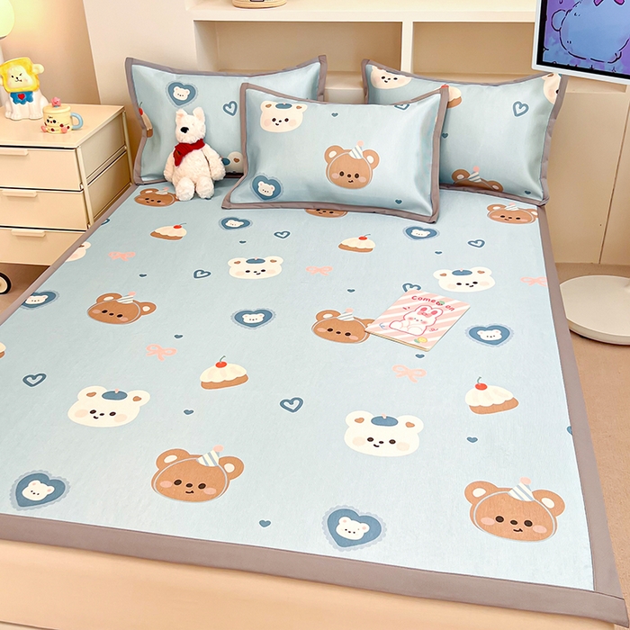 91家纺网 家纺一手货源 找家纺 懒猫家纺 2026新款600D数码印花冰丝凉席系列 熊熊甜品