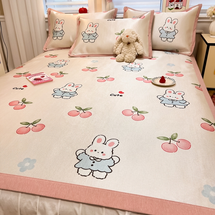 91家纺网 家纺一手货源 找家纺 懒猫家纺 2026新款600D数码印花冰丝凉席系列 兔小桃