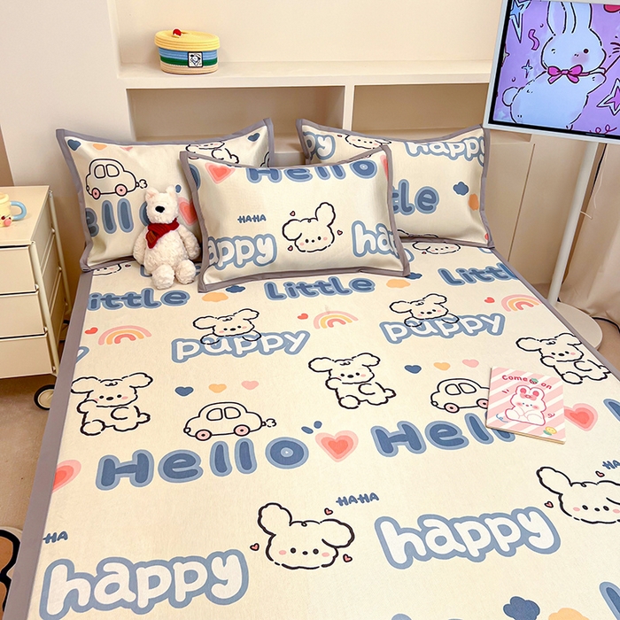 91家纺网 家纺一手货源 找家纺 懒猫家纺 2026新款600D数码印花冰丝凉席系列 舞动小狗