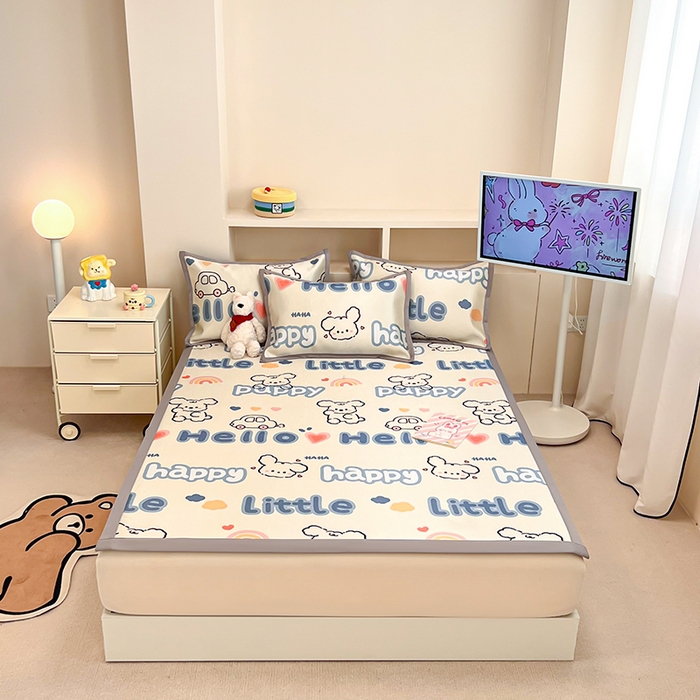 懒猫家纺 2026新款600D数码印花冰丝凉席系列 舞动小狗