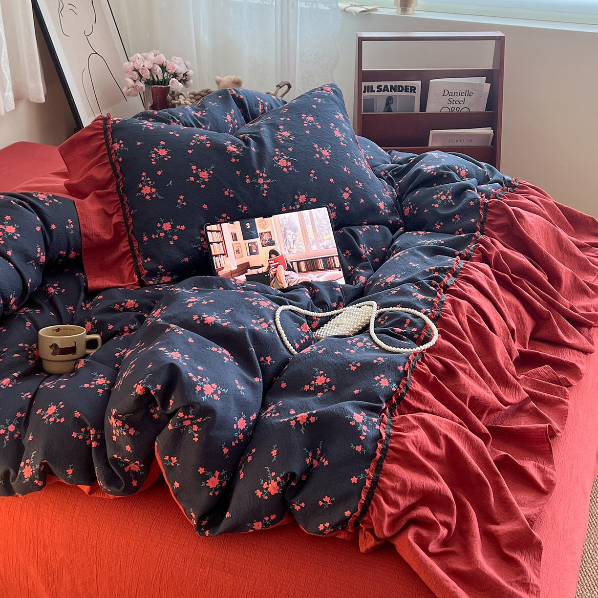 91家纺网 家纺一手货源 找家纺 （总）晨曦家纺 2026新款韩系法式慵懒氛围感印花泡芙花边四件套