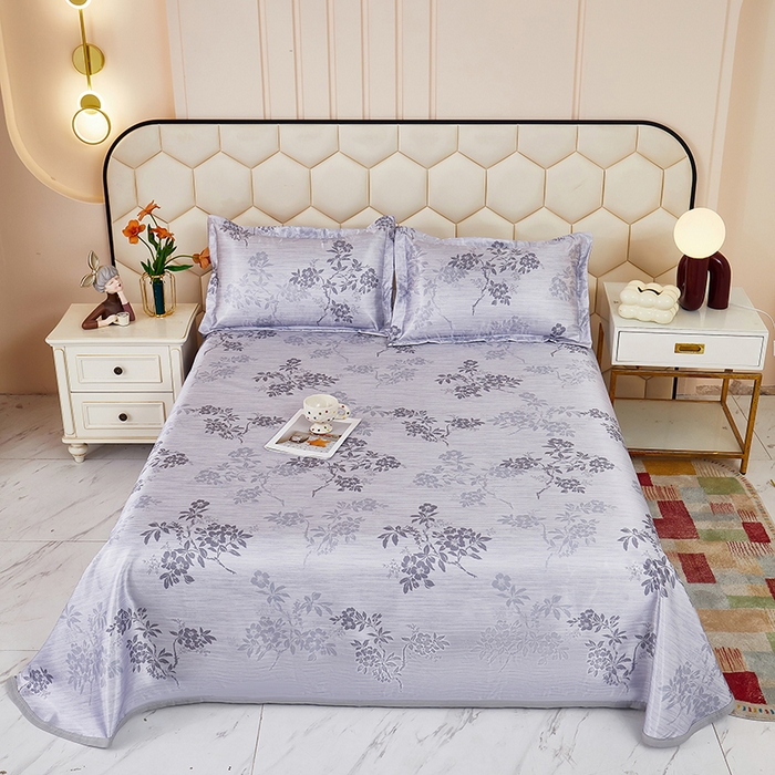 91家纺网 家纺一手货源 找家纺 星窝家纺 2026新款直播电商优选可机洗斜纹提花冰丝凉席三件套 爱在花海