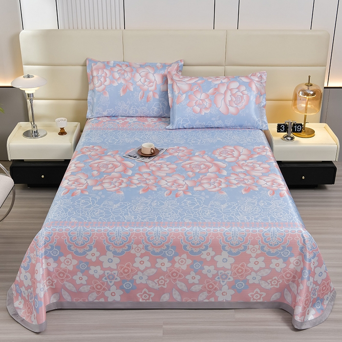 91家纺网 家纺一手货源 找家纺 星窝家纺 2026新款直播电商优选可机洗斜纹提花冰丝凉席三件套 富贵花开