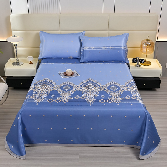 91家纺网 家纺一手货源 找家纺 星窝家纺 2026新款直播电商优选可机洗斜纹提花冰丝凉席三件套 欧曼情调