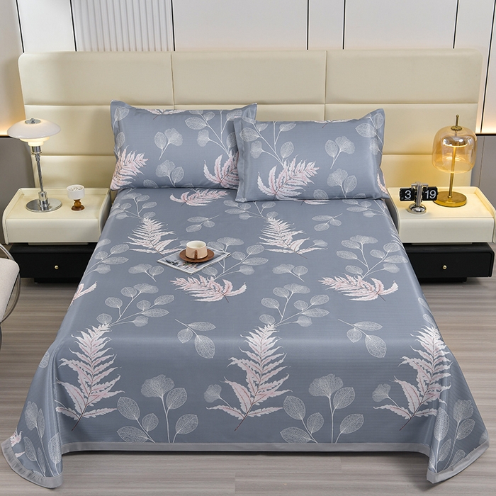 91家纺网 家纺一手货源 找家纺 星窝家纺 2026新款直播电商优选可机洗斜纹提花冰丝凉席三件套 叶叶风情