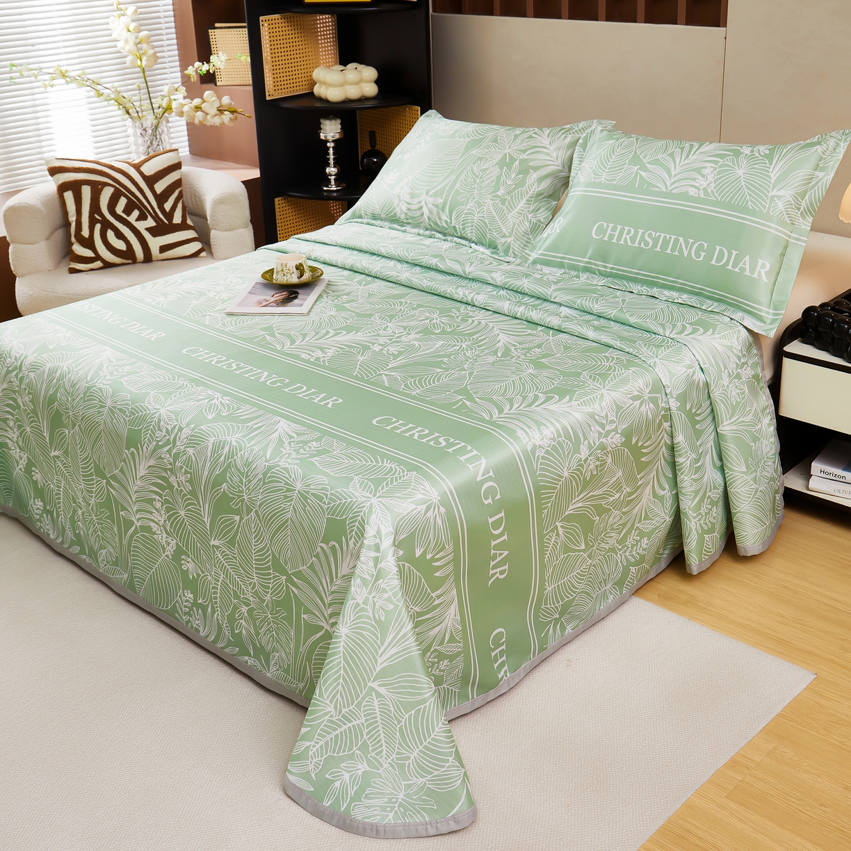 91家纺网 家纺一手货源 找家纺 星窝家纺 2026新款直播电商优选可机洗斜纹提花冰丝凉席三件套 温婉佳人