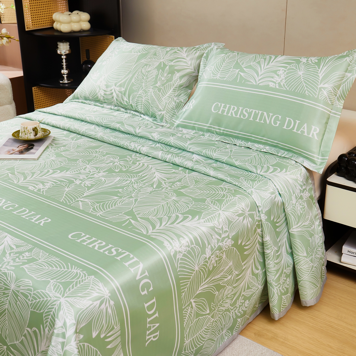 91家纺网 家纺一手货源 找家纺 星窝家纺 2026新款直播电商优选可机洗斜纹提花冰丝凉席三件套 温婉佳人