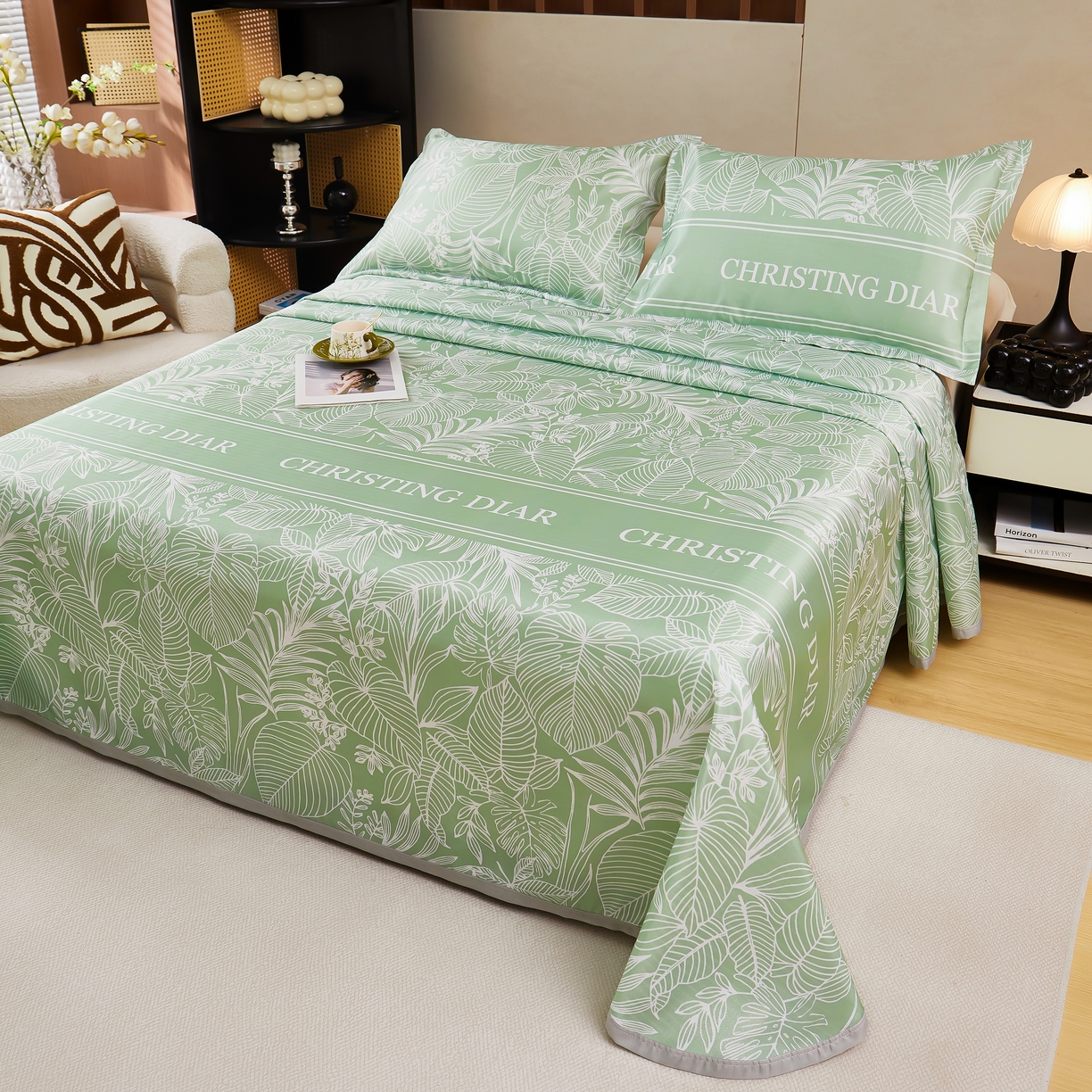 91家纺网 家纺一手货源 找家纺 星窝家纺 2026新款直播电商优选可机洗斜纹提花冰丝凉席三件套 温婉佳人