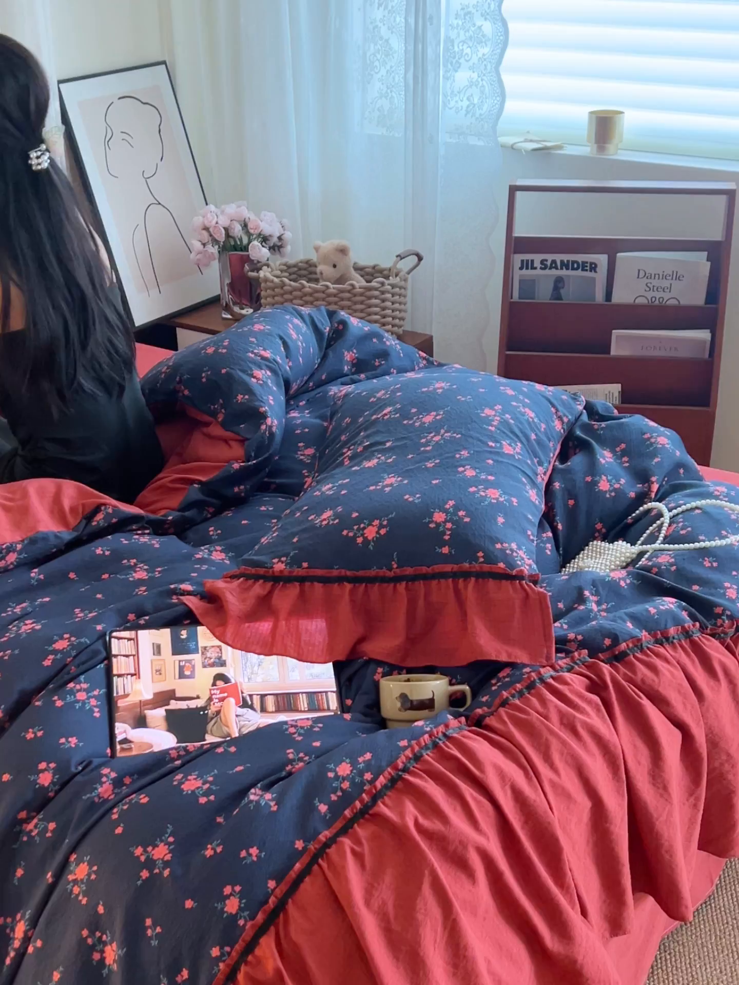 91家纺网 家纺一手货源 找家纺 晨曦家纺 2026新款韩系法式慵懒氛围感印花泡芙花边四件套 红莓花信