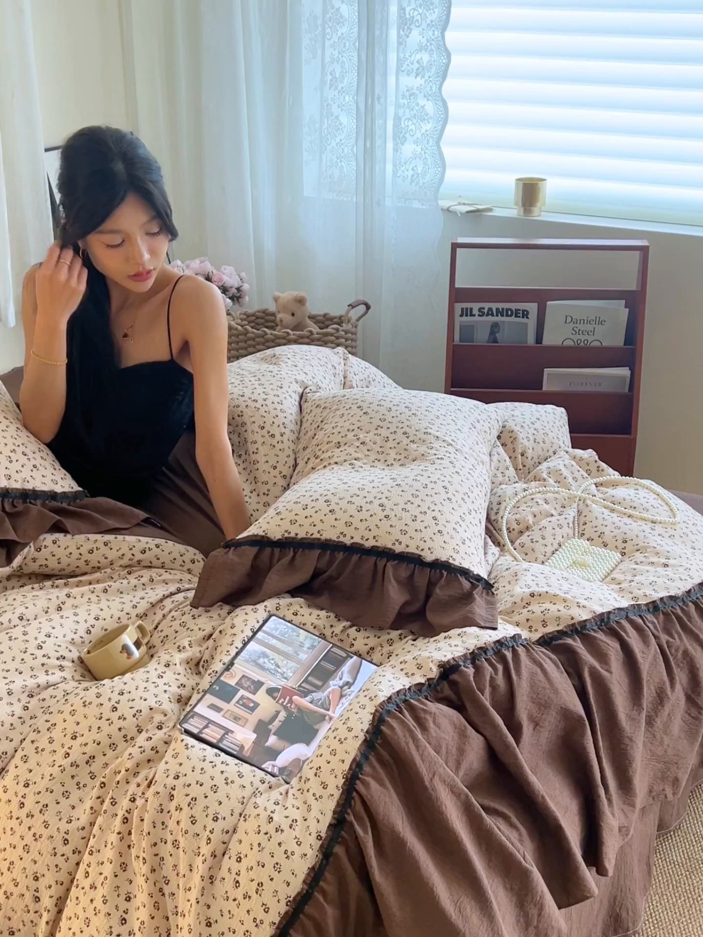 91家纺网 家纺一手货源 找家纺 晨曦家纺 2026新款韩系法式慵懒氛围感印花泡芙花边四件套 可可花舞