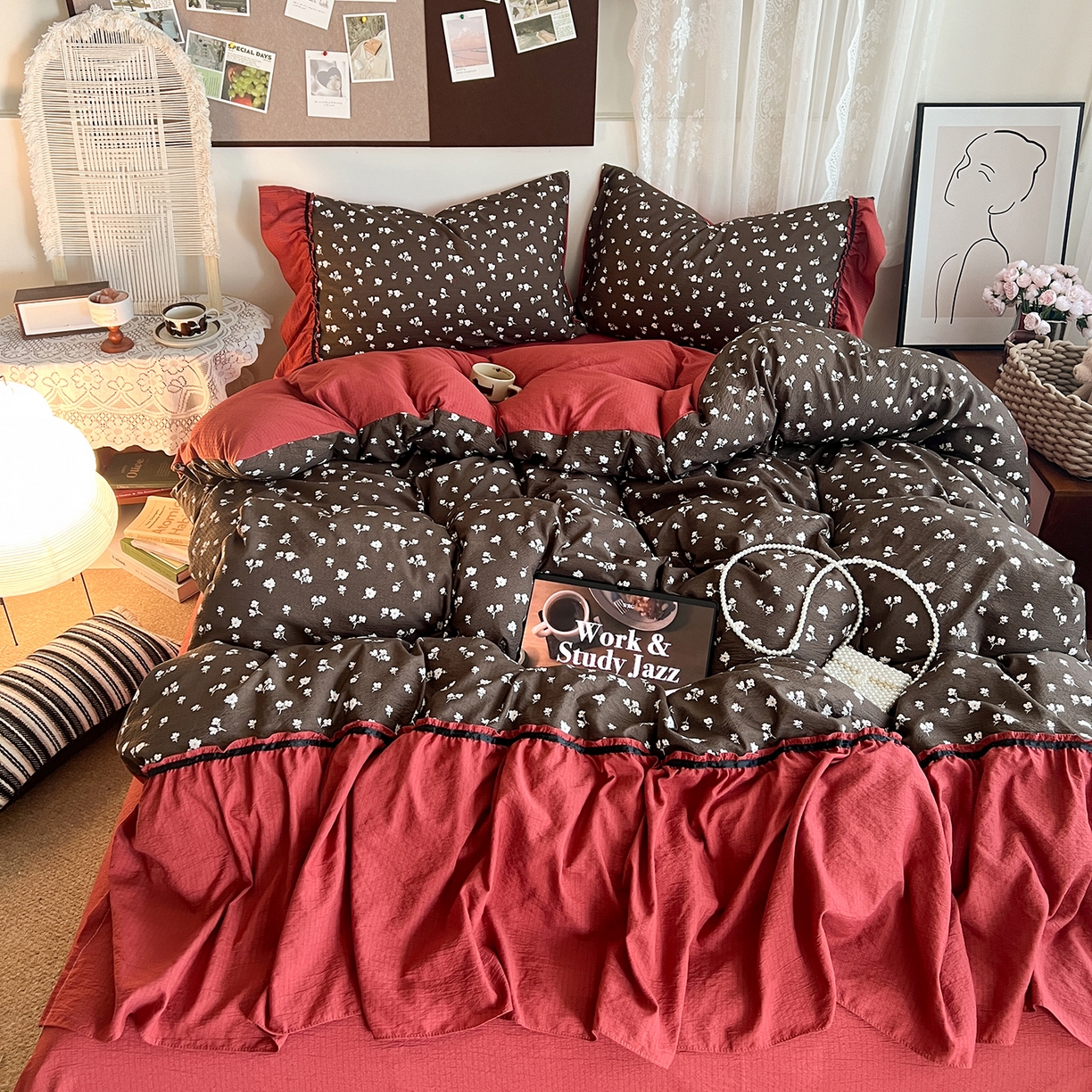 晨曦家纺 2026新款韩系法式慵懒氛围感印花泡芙花边四件套 森系精灵