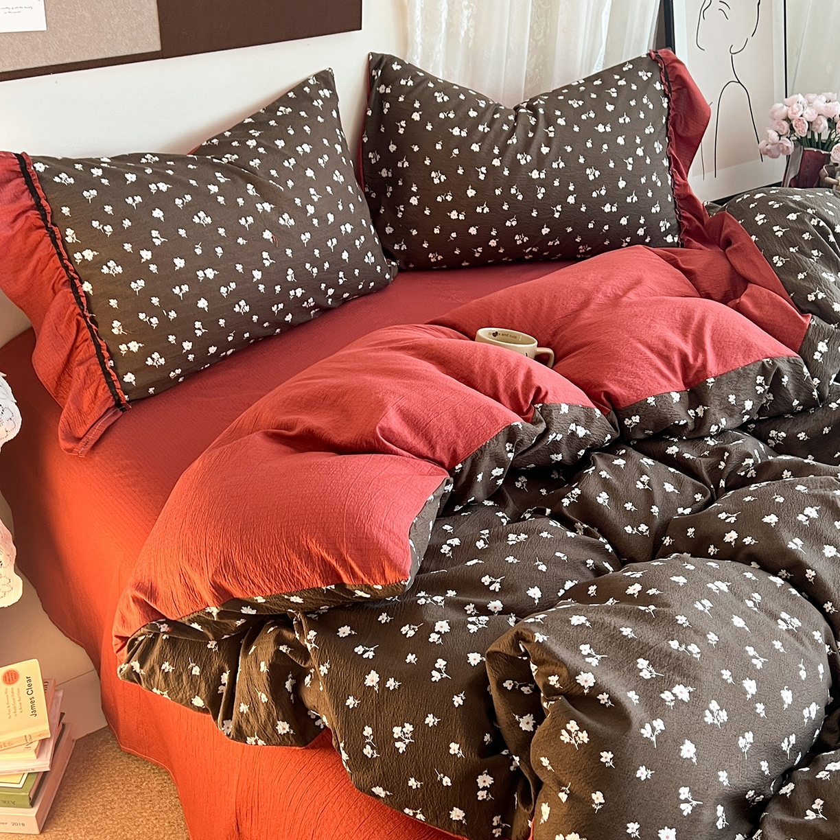 91家纺网 家纺一手货源 找家纺 晨曦家纺 2026新款韩系法式慵懒氛围感印花泡芙花边四件套 森系精灵