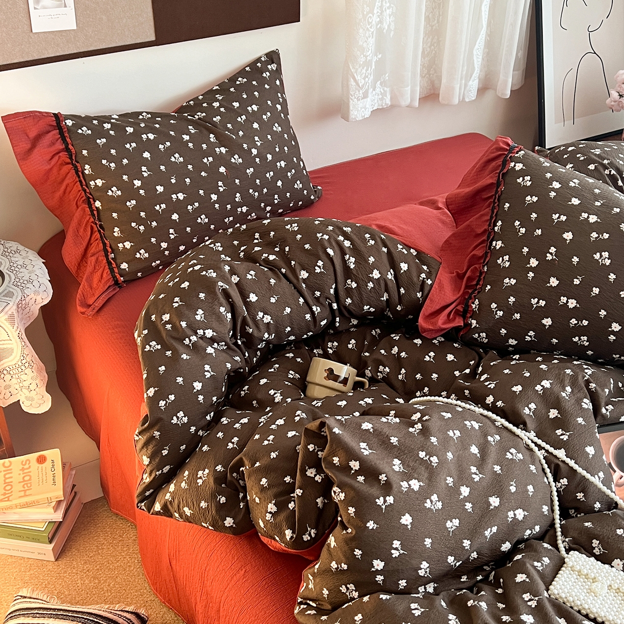 91家纺网 家纺一手货源 找家纺 晨曦家纺 2026新款韩系法式慵懒氛围感印花泡芙花边四件套 森系精灵