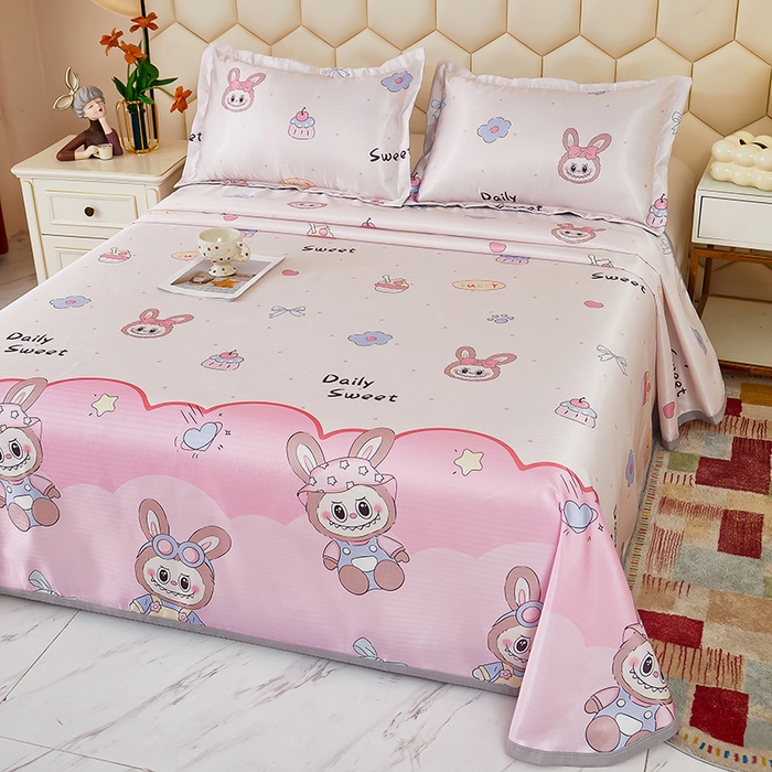 91家纺网 家纺一手货源 找家纺 星窝家纺 2026新款直播电商优选可机洗斜纹提花冰丝凉席三件套 爱多多粉