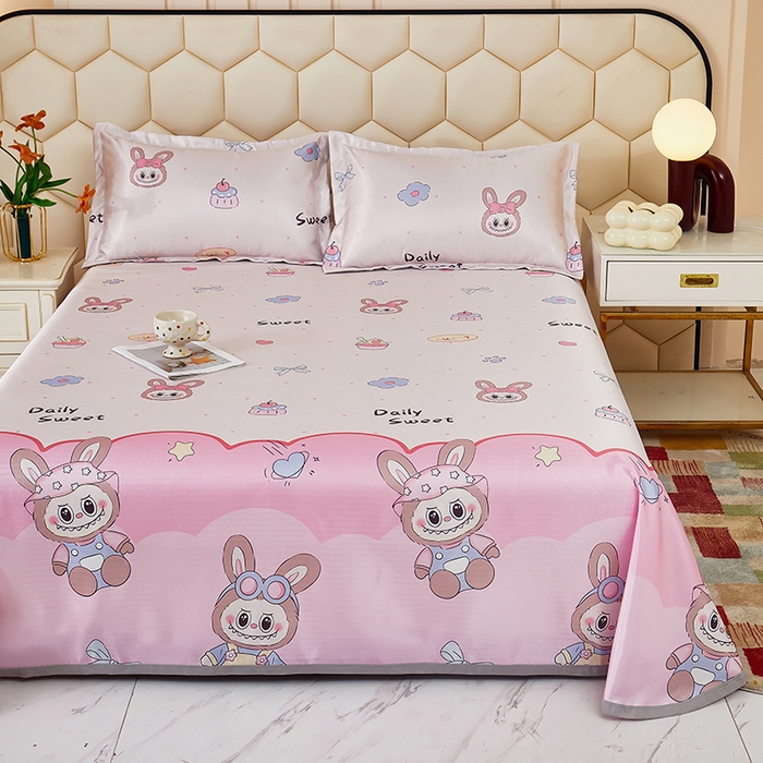 91家纺网 家纺一手货源 找家纺 星窝家纺 2026新款直播电商优选可机洗斜纹提花冰丝凉席三件套 爱多多粉