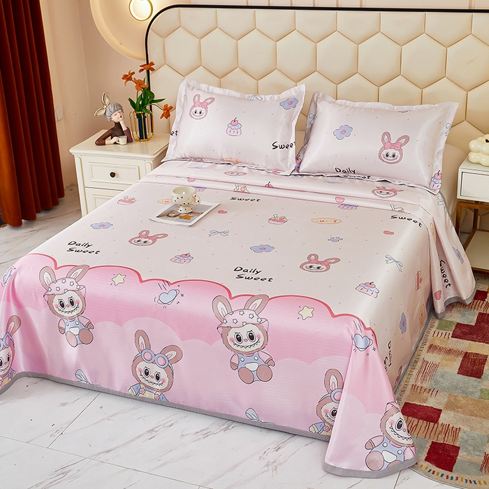 91家纺网 家纺一手货源 找家纺 星窝家纺 2026新款直播电商优选可机洗斜纹提花冰丝凉席三件套 爱多多粉