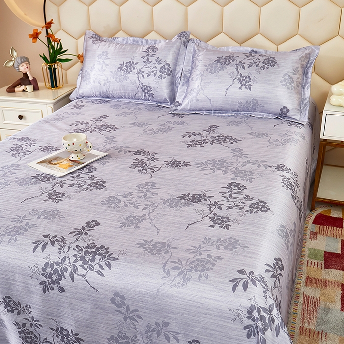 91家纺网 家纺一手货源 找家纺 星窝家纺 2026新款直播电商优选可机洗斜纹提花冰丝凉席三件套 爱在花海