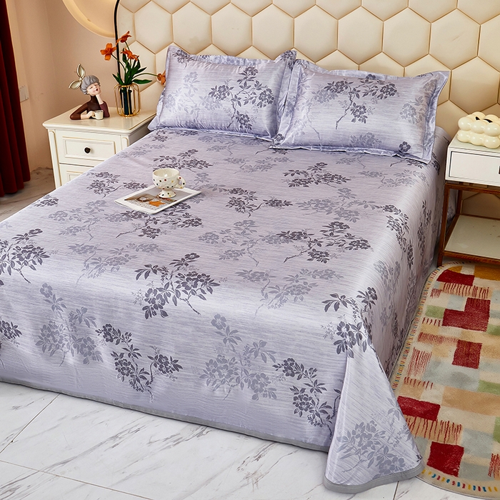 91家纺网 家纺一手货源 找家纺 星窝家纺 2026新款直播电商优选可机洗斜纹提花冰丝凉席三件套 爱在花海