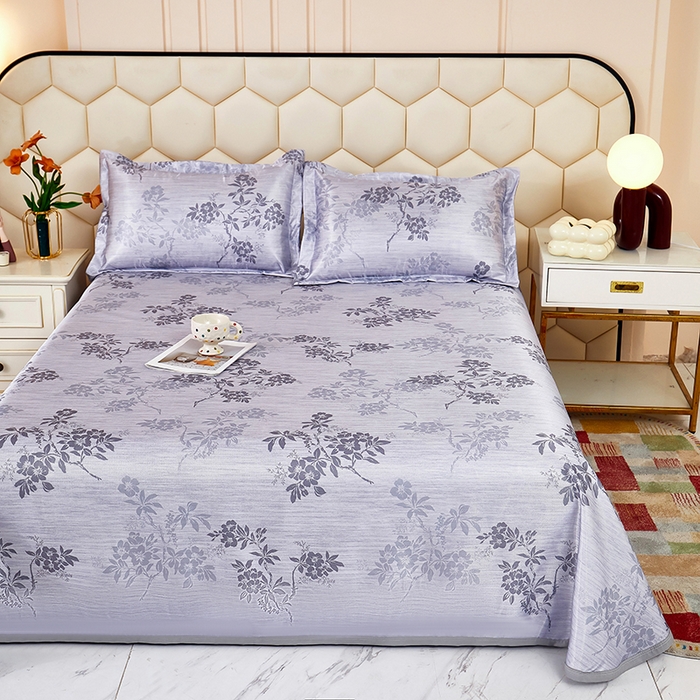 91家纺网 家纺一手货源 找家纺 星窝家纺 2026新款直播电商优选可机洗斜纹提花冰丝凉席三件套 爱在花海