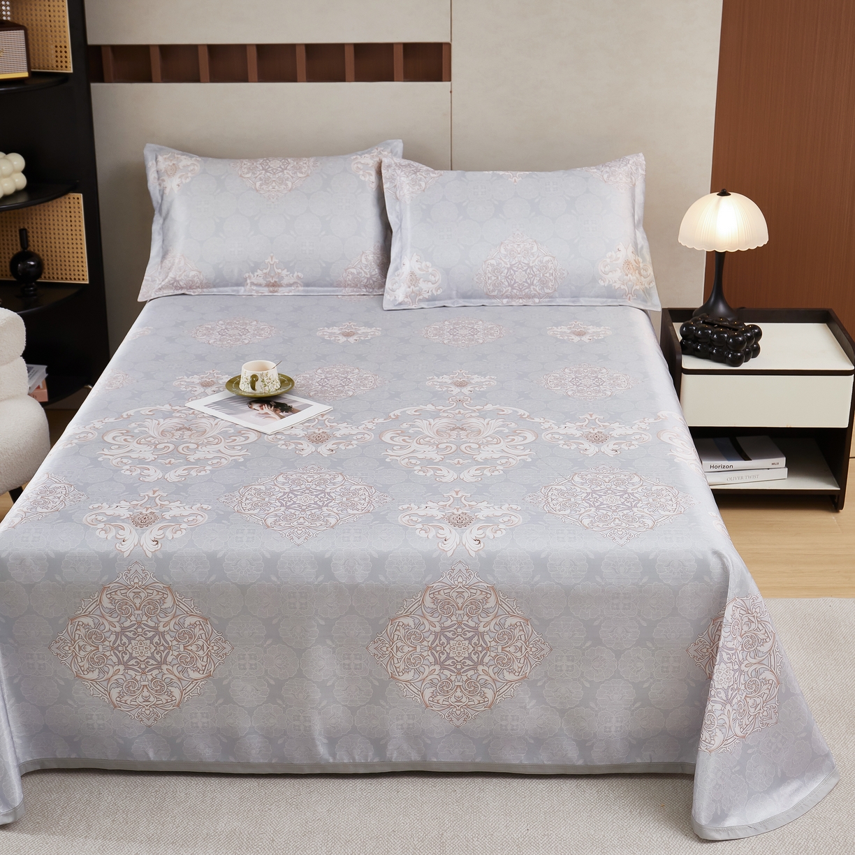 91家纺网 家纺一手货源 找家纺 星窝家纺 2026新款直播电商优选可机洗斜纹提花冰丝凉席三件套 巴黎春天