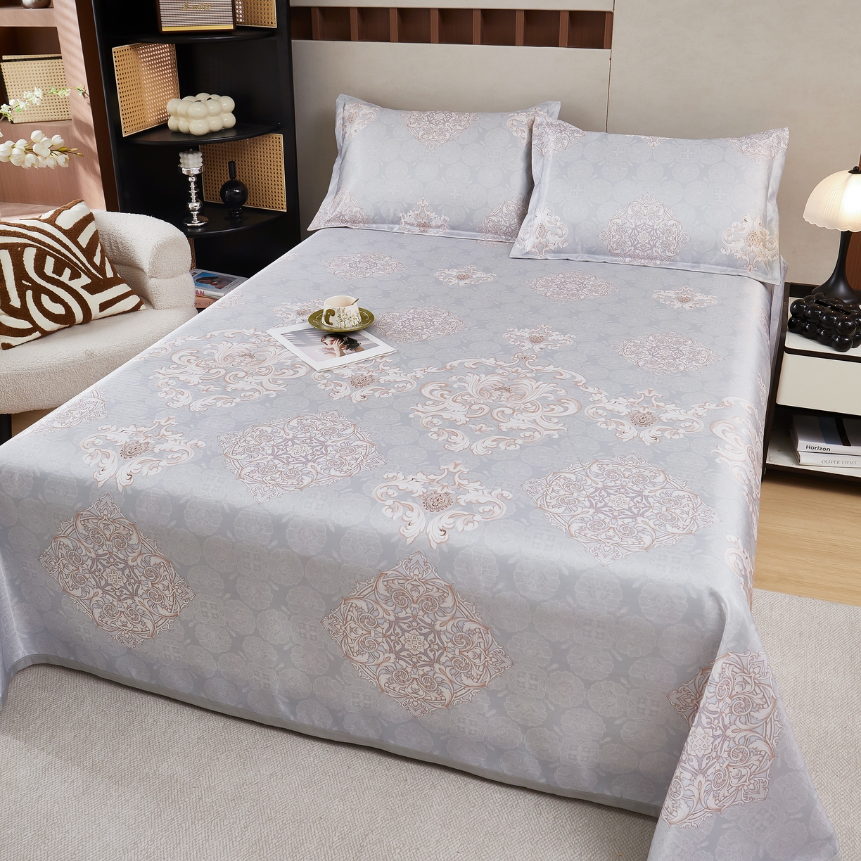 91家纺网 家纺一手货源 找家纺 星窝家纺 2026新款直播电商优选可机洗斜纹提花冰丝凉席三件套 巴黎春天