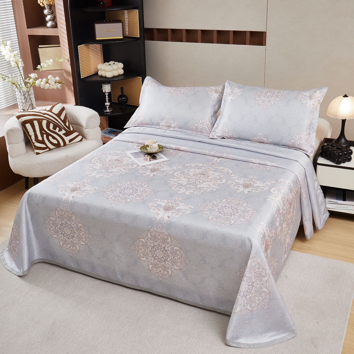 91家纺网 家纺一手货源 找家纺 星窝家纺 2026新款直播电商优选可机洗斜纹提花冰丝凉席三件套 巴黎春天