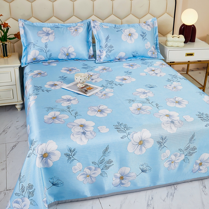 91家纺网 家纺一手货源 找家纺 星窝家纺 2026新款直播电商优选可机洗斜纹提花冰丝凉席三件套 春色满园