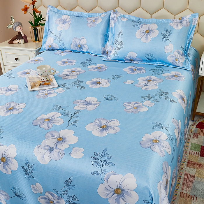 91家纺网 家纺一手货源 找家纺 星窝家纺 2026新款直播电商优选可机洗斜纹提花冰丝凉席三件套 春色满园