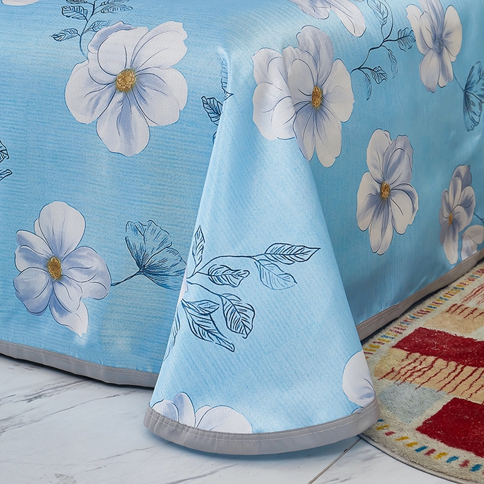 91家纺网 家纺一手货源 找家纺 星窝家纺 2026新款直播电商优选可机洗斜纹提花冰丝凉席三件套 春色满园