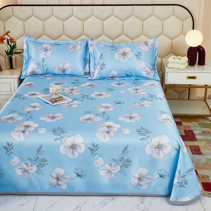 91家纺网 家纺一手货源 找家纺 星窝家纺 2026新款直播电商优选可机洗斜纹提花冰丝凉席三件套 春色满园