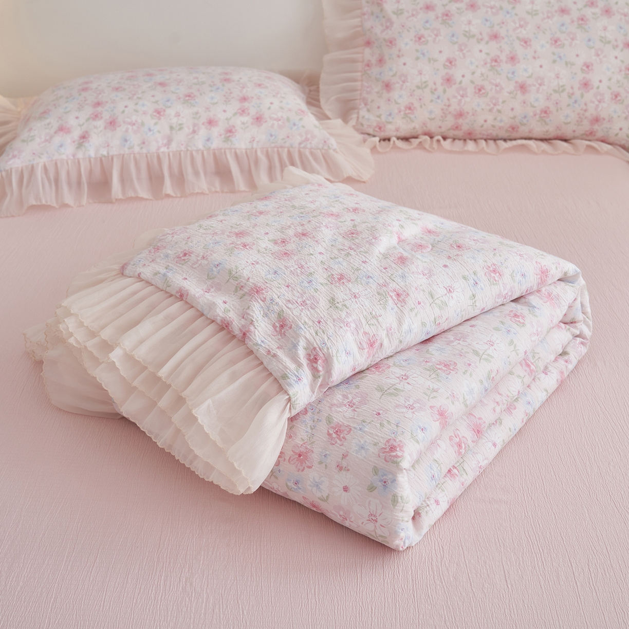 91家纺网 家纺一手货源 找家纺 （总）晨曦家纺 2026新款皱雾纱水洗夏凉被夏被四件套少女ins风韩版