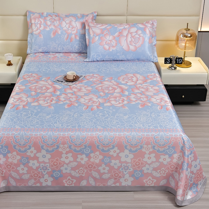 91家纺网 家纺一手货源 找家纺 星窝家纺 2026新款直播电商优选可机洗斜纹提花冰丝凉席三件套 富贵花开