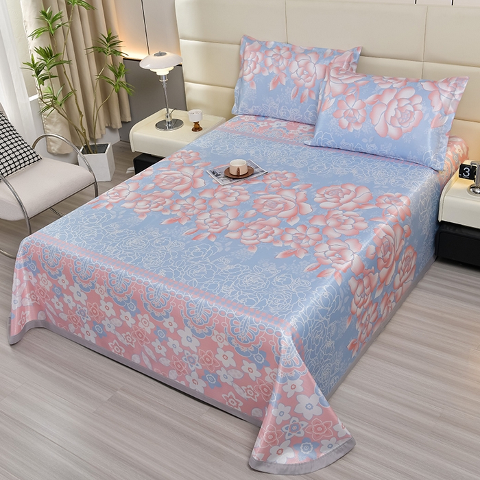 91家纺网 家纺一手货源 找家纺 星窝家纺 2026新款直播电商优选可机洗斜纹提花冰丝凉席三件套 富贵花开