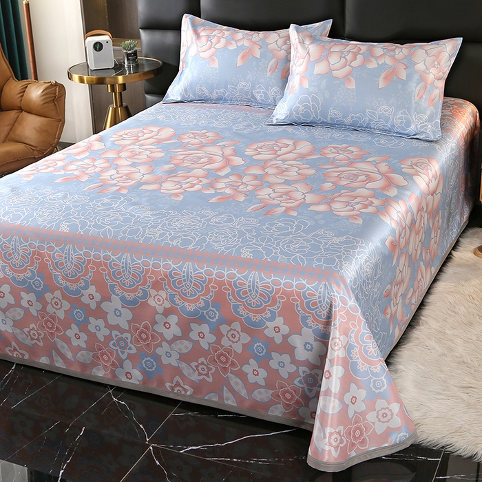 91家纺网 家纺一手货源 找家纺 星窝家纺 2026新款直播电商优选可机洗斜纹提花冰丝凉席三件套 富贵花开